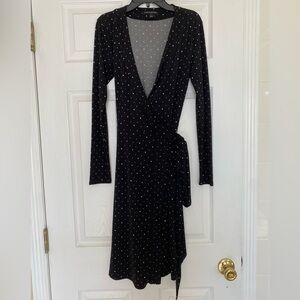 Banana Republic Long Sleeve Black Polka Dot Wrap Dress